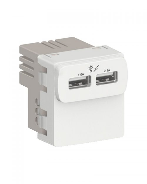 Modulo cargador USB 2.0 2.1 A 127 Vca. Blanco