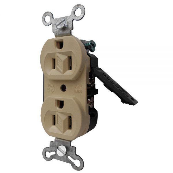 Contacto Duplex Polarizado Con Tapa M5250M | CONTACTO DUPLEX POLARIZADO MARFIL 15 A. 125 V | ARROW HART