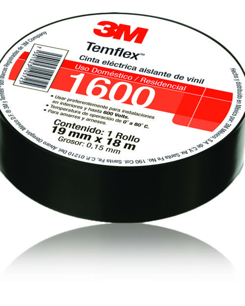 CINTA DE PVC TEMFLEX 1600 NEGRA 19 MM X 18 M - 3M